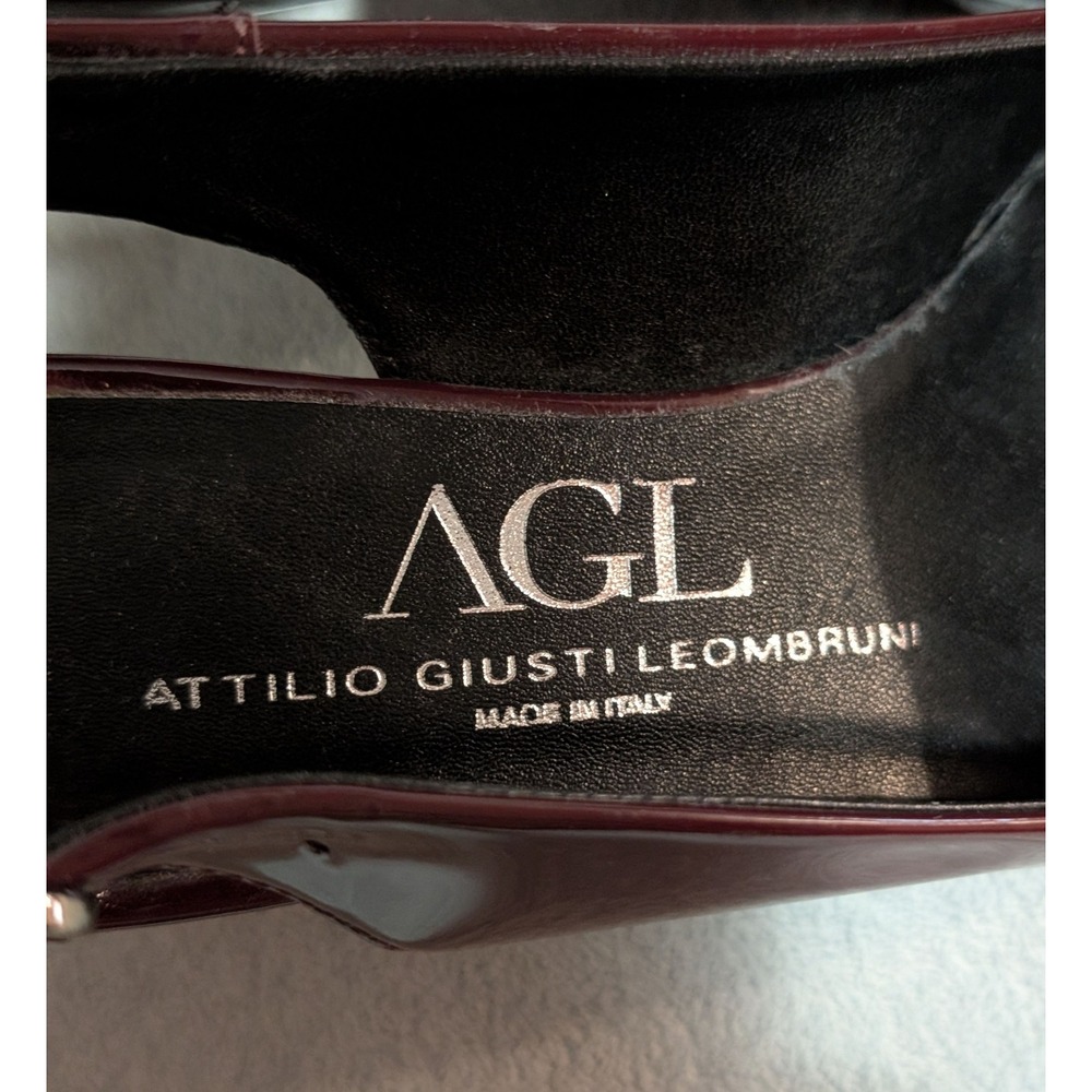 AGL Attilio Giusti Leombruni Burgundy Patent Leather Slingback Block Heels EU 38 - Picture 7 of 12